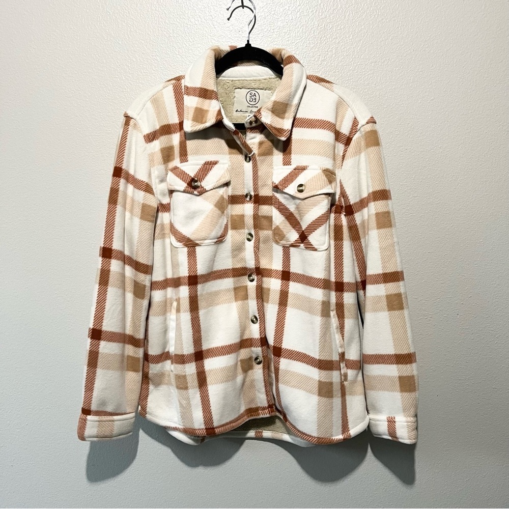 SAGE- NWT Women's Beige and Brown Plaid Jacket Size M